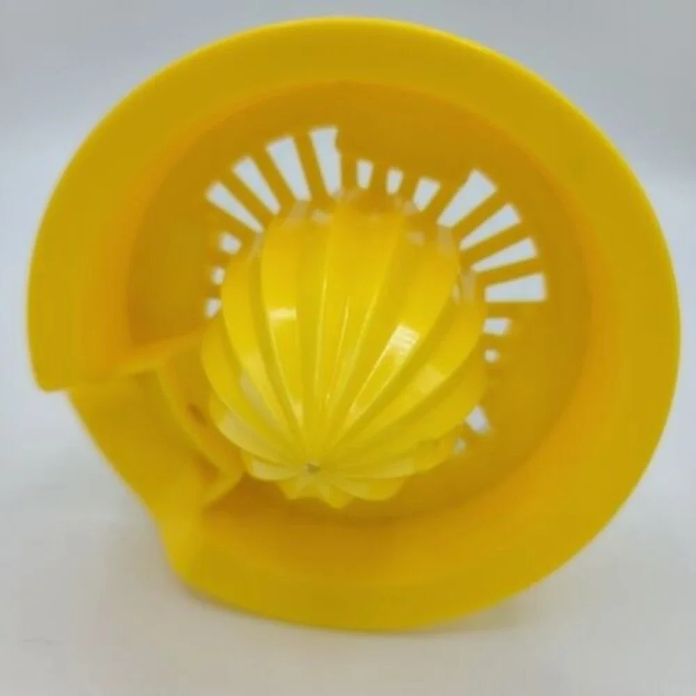 Vintage Gemco Clear Glass Juicer Container With Yellow Lid Manual Fruit Press